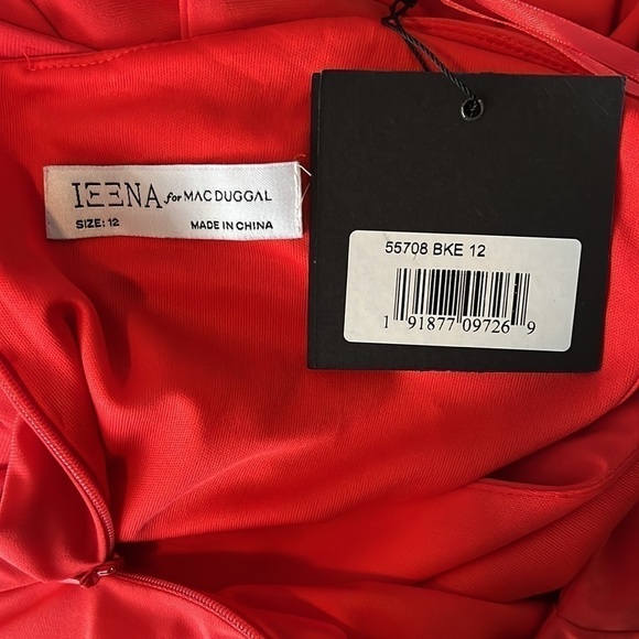 Ieena for Mac Duggal 55708 Long Sleeve Keyhole Draped Gown in Brick Red Size 12 - Picture 10 of 11